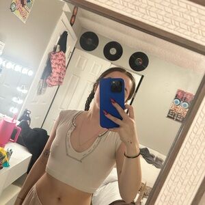 Urban Outfitters White and Gray Ribbed Top